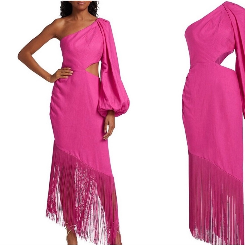 NEW WITH TAGS And Other Stories one shoulder fringe cut out fuchsia dress